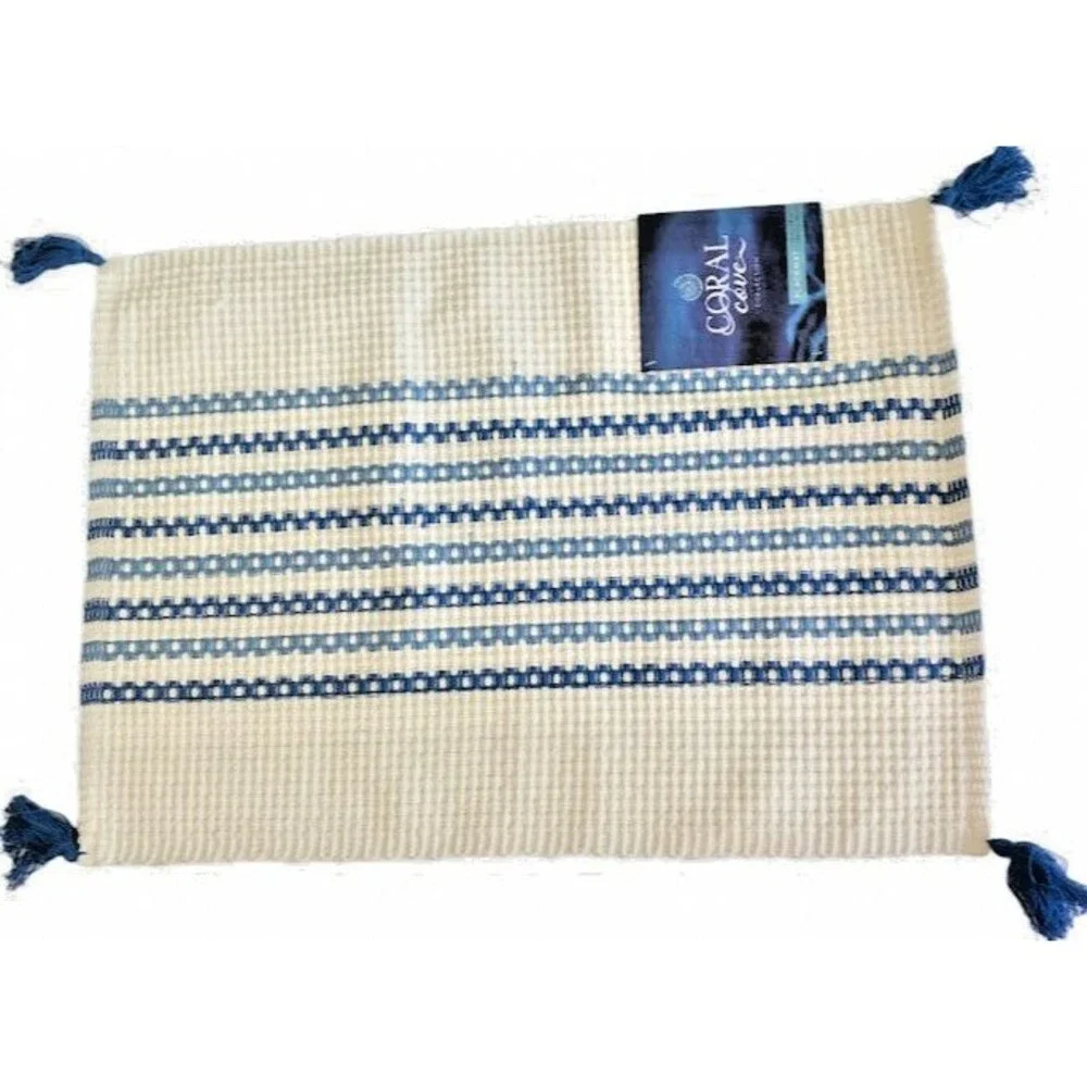 Coral Cove Placemats Ivory Blue Stripe 19